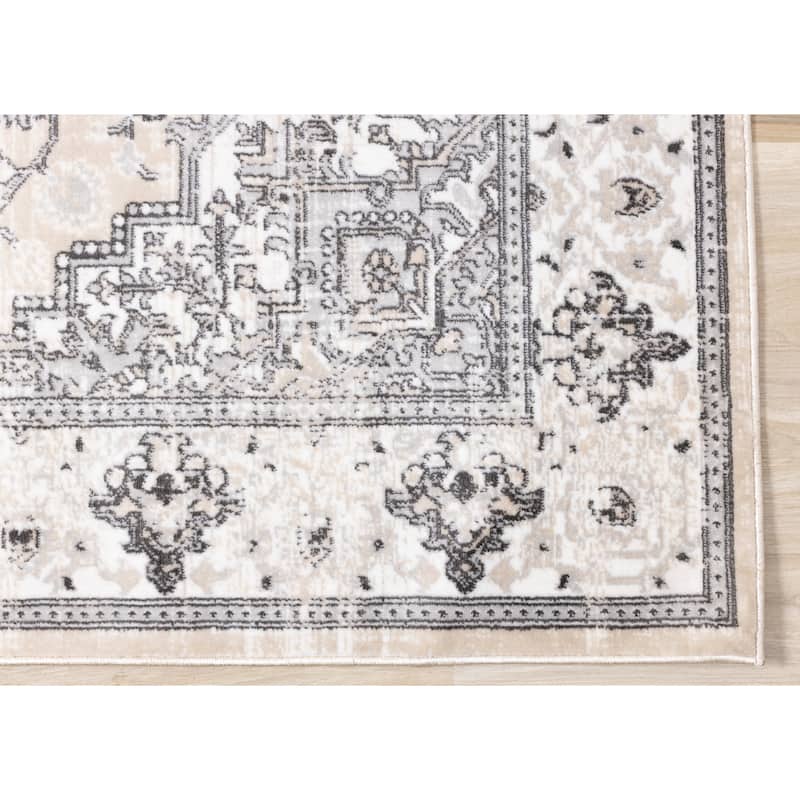Washable Beige Grey Traditional Area Rug