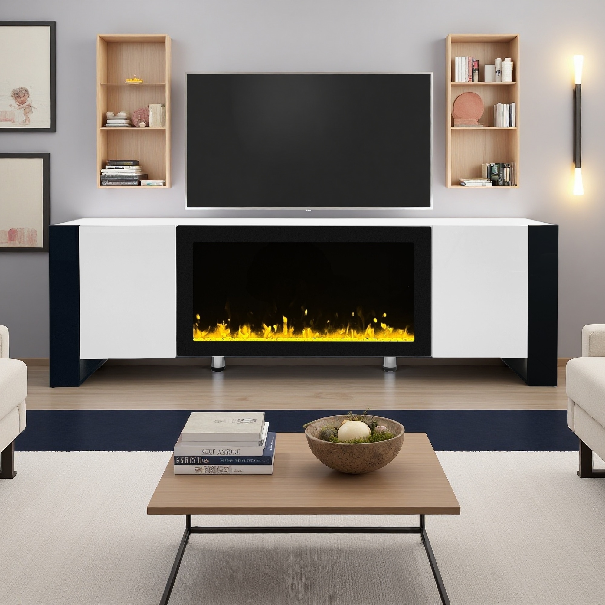 68.1" TV Stand with 34.2" Electric Fireplace & 2 Cabinets