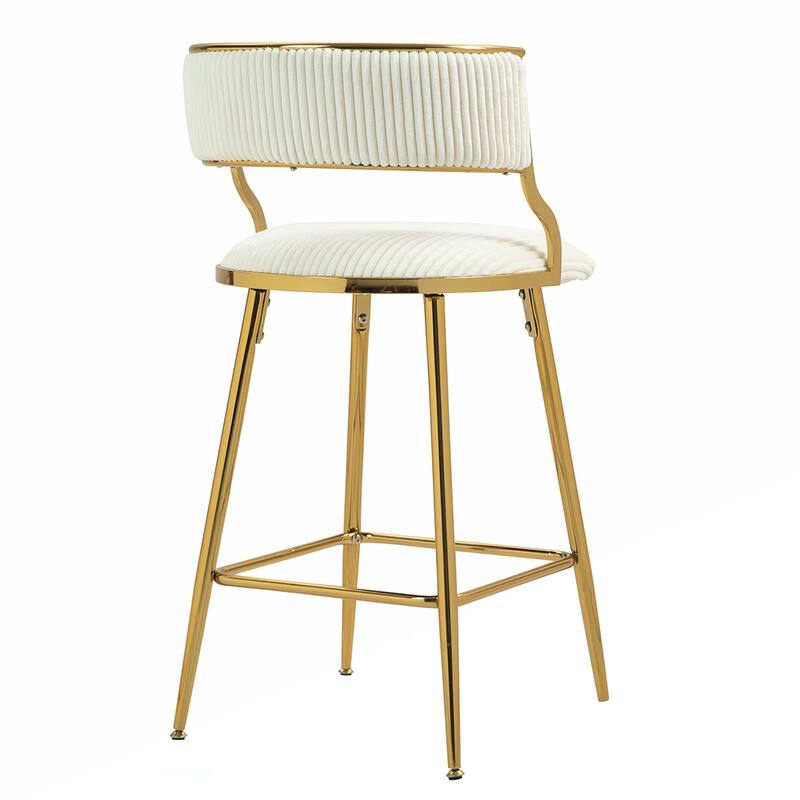 2PCS Corduroy Counter Height Bar Stools With Gold Metal