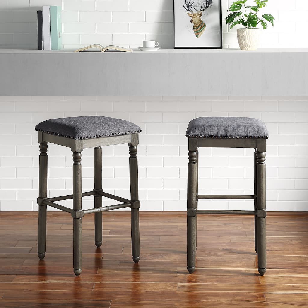 Wood Upholstered Swivel Counter Height Stool (Set of 2)