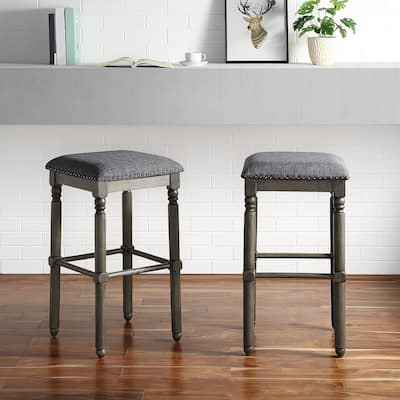 Wood Upholstered Swivel Counter Height Stool in Grey (Set of 2)