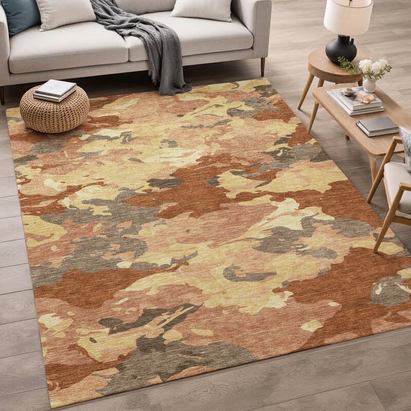 Machine Washable Indoor/ Outdoor Abstract Mexi Chantille Rug