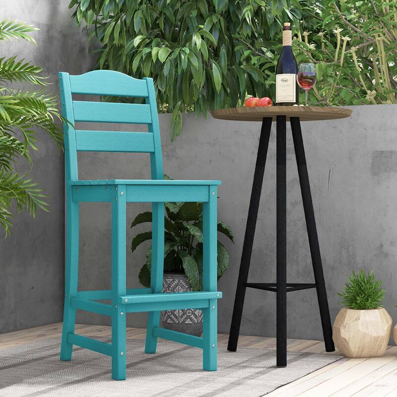 Costway Outdoor HDPE Bar Stool Patio Tall Chair Backrest Footrest All - See Details