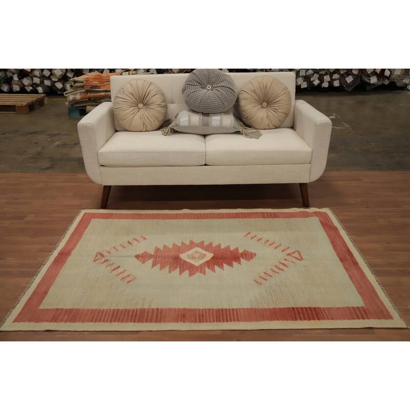 Hand Woven Oriental 100% Wool Carpet Southwestern Tribal Green Kilim Area Rug - 5' 8'' X 3' 11''
