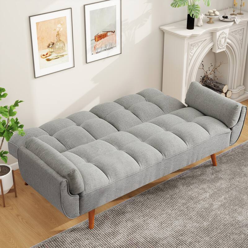 75.39 IN. Futon Sofa Bed, Convertible Upholstered Couch Sleeper with Reclining Sleeper Split Tufted Back