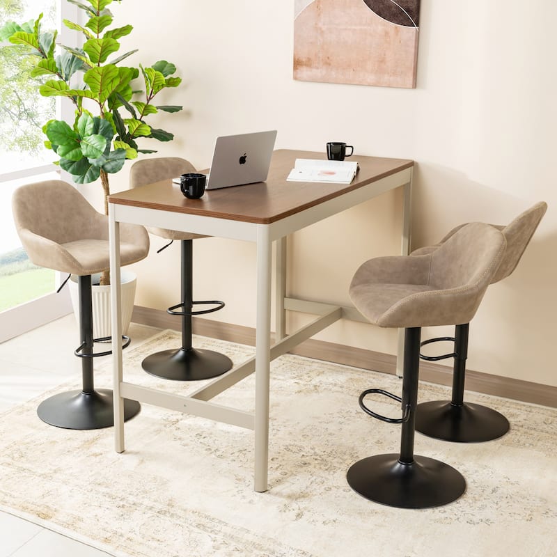 Glitzhome Mid-Century Height Adjustable Faux Leather Swivel Counter Bar Stools