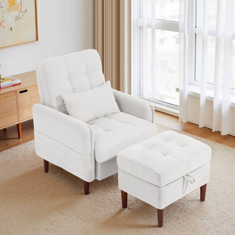 Adjustable Backrest Lounge Accent Chair Set with Storage Ottoman