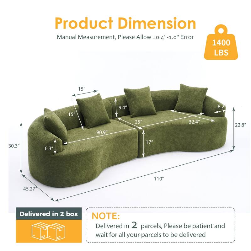 Anmytek 110 Inch Modular Curved Boneless Sectional Sofa High-Density Foam Sleeper Couch No assembly required
