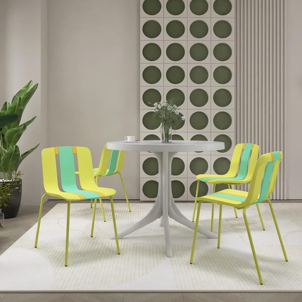 slide 2 of 18, BNK Indoor/Outdoor PP Plastic Chairs With Sturdy Metal Legs (Set of 4) Grain Yellow,Haze Green,Tropical Orange