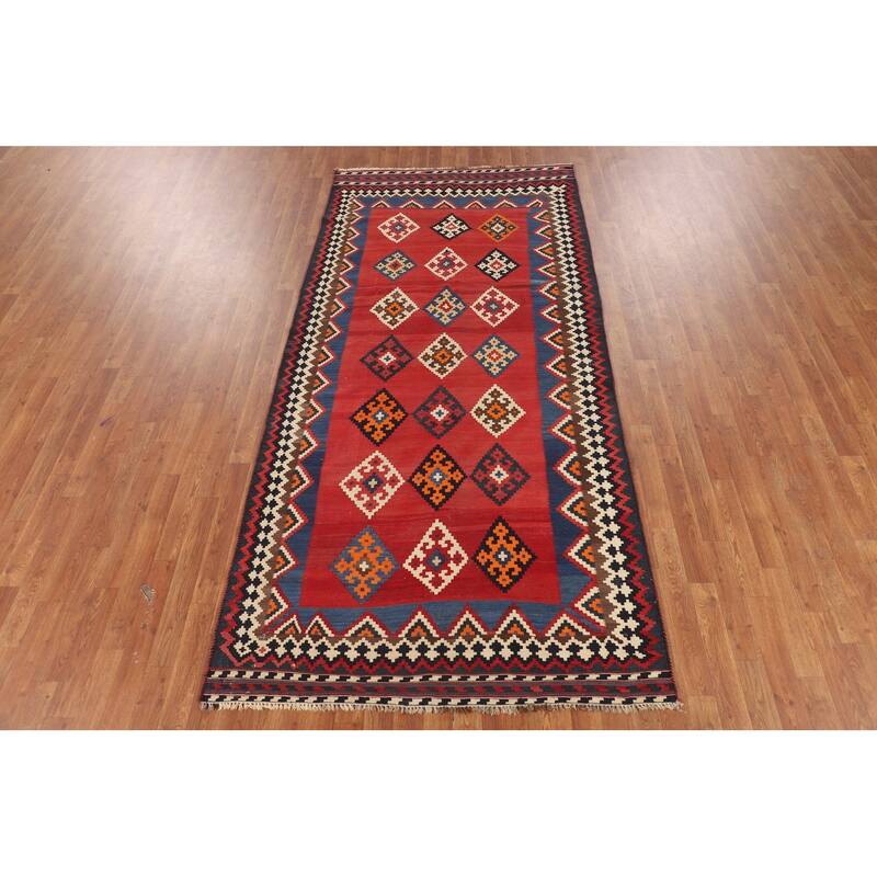 Vegetable Dye Kilim Qashqai Persian Vintage Rug Flatweave Wool Carpet - 4'6"x 9'7"