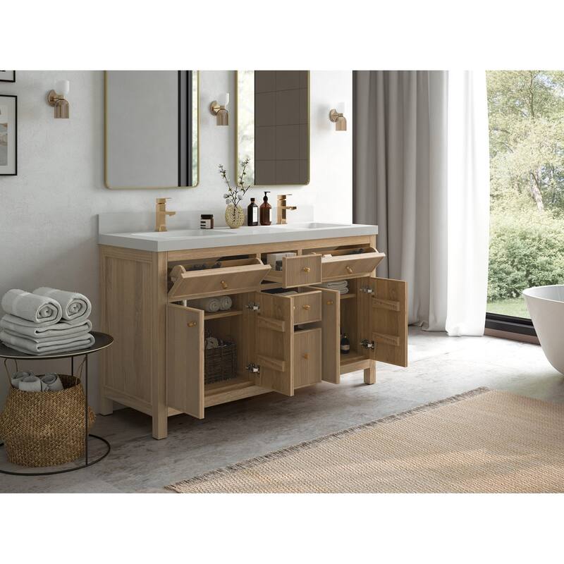 Willow Collections 60 in. W x 22 in. D Sonoma Teak Double Sink Bathroom Vanity with Countertop