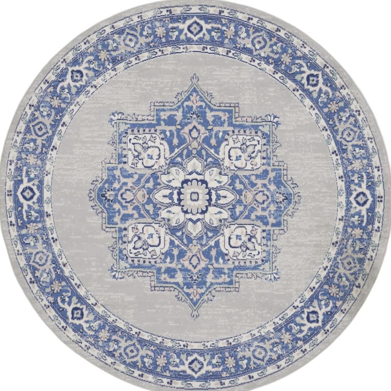 Guri Power Loomed Geometric Floral Traditional Stain Resistant Area Rug By HomeRoots - 96' X '96' X '0.39