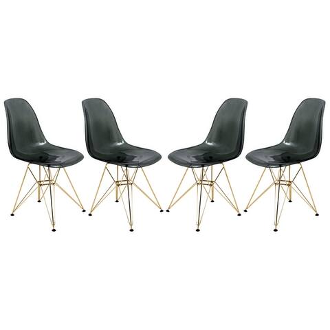 LeisureMod Cresco Plastic Dining Chair with Eiffel Gold Legs Set of 4