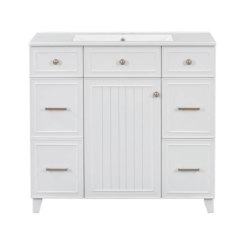 Bathroom Vanity with Sink, Vanity Set with Double-Layer & Standard Drawers, Bathroom Storage Cabinet with Adjustable Shelf