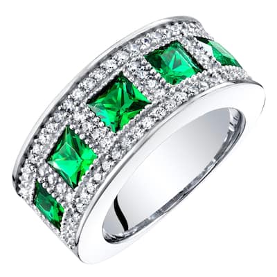 Sterling Silver 2 ct Created Emerald Birthstone Ring