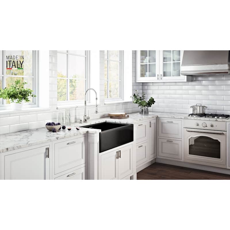 Ruvati 33 x 20 inch Fireclay Reversible Farmhouse Apron-Front Kitchen Sink Single Bowl - Gloss Black - RVL2300BK