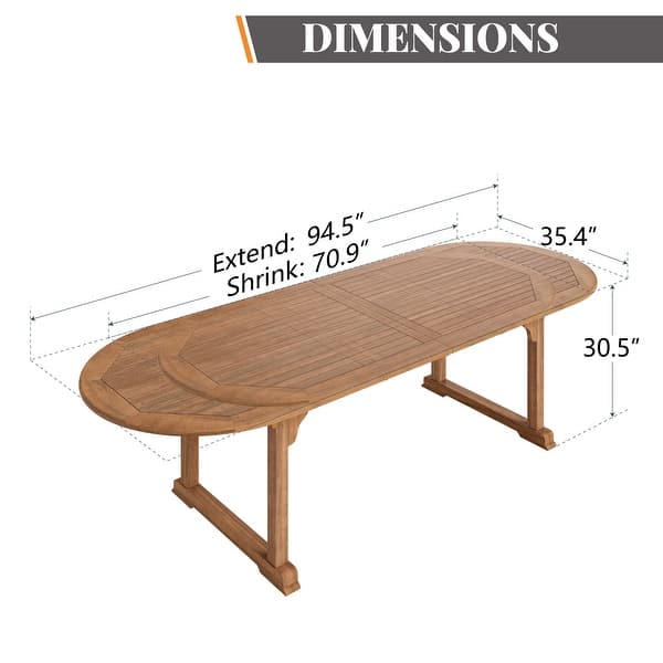 dimension image slide 0 of 2, MAISON ARTS Acacia Wood Outdoor Dining Set, Expandable Table with Wicker Chairs, Farmhouse Patio Furniture