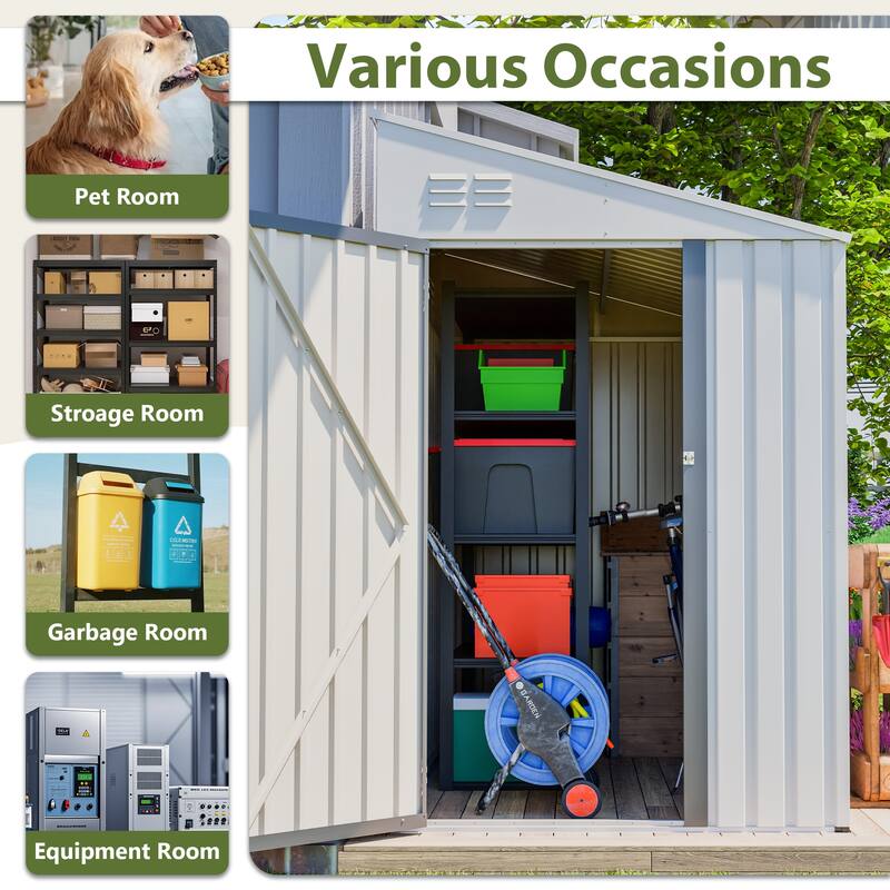 4x7 Foot Lean-To Shed, Heavy-Duty Steel Outdoor Storage for Garden Tools & Bicycles