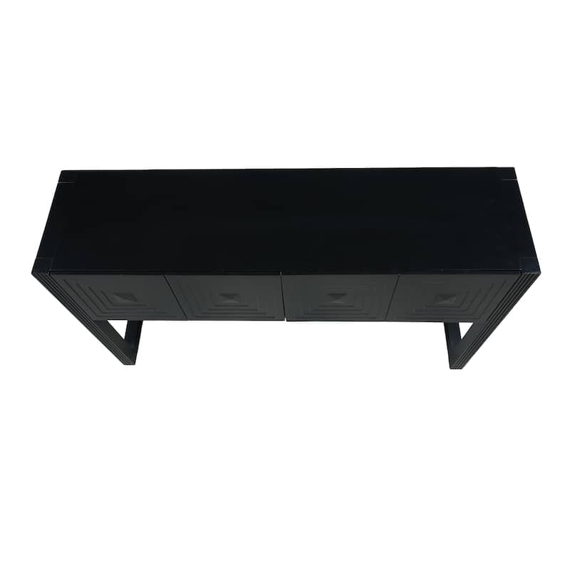 Christopher Knight Home - Modern Geometric Carved Console Table with Soft-Close Drawers & Fluted Legs for Living Room, Hallway