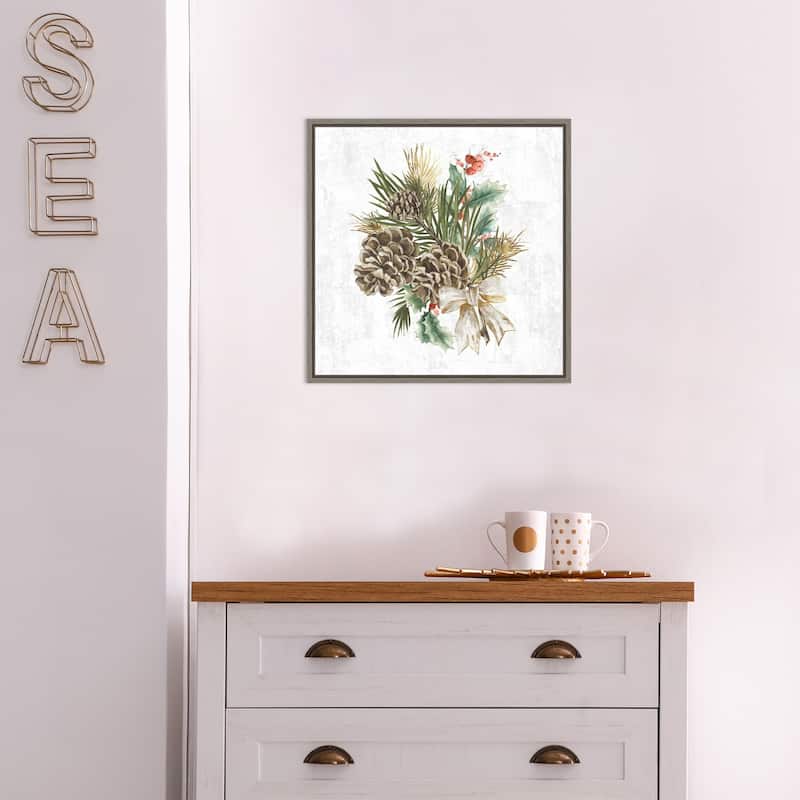 Holiday Spirit (Pinecone Wreath) by PI Studio Framed Canvas Art