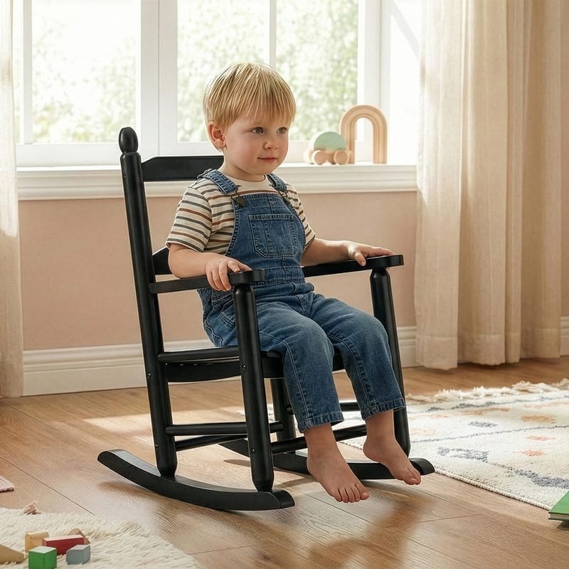 16 In. Kids Classic Solid Poplar Wood Rocking Chair, Egg-Shaped Seat For Ages 2–5 - 9' x 12'