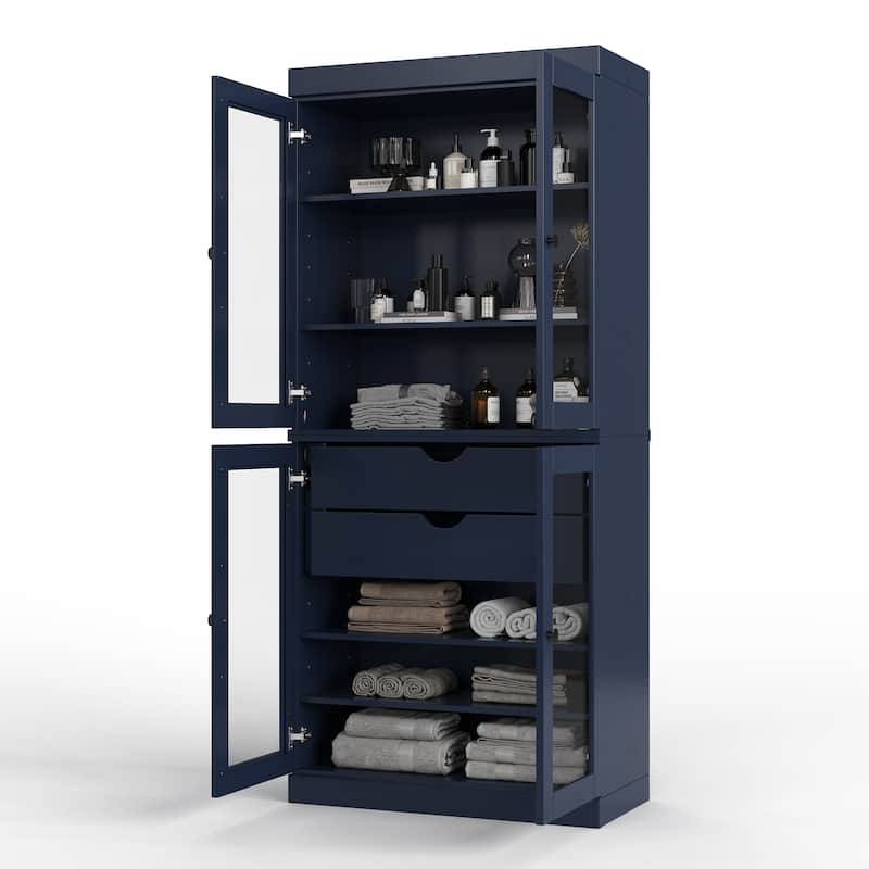 Palace Imports 100% Solid Wood 32" Bathroom Cabinet with Clear Glass Doors, 2-Drawers and Adjustable Shelves