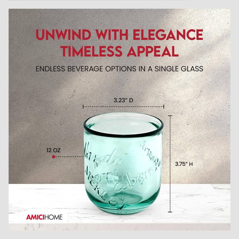 Amici Home Set of 6 Vino Stemless Wine Glasses - 12 oz