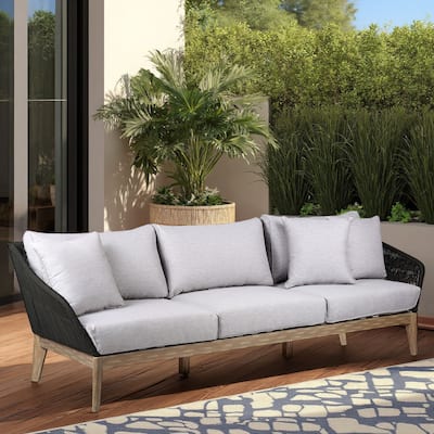 Athos Mid-Century Outdoor Solid Wood and Rope 93" Sofa
