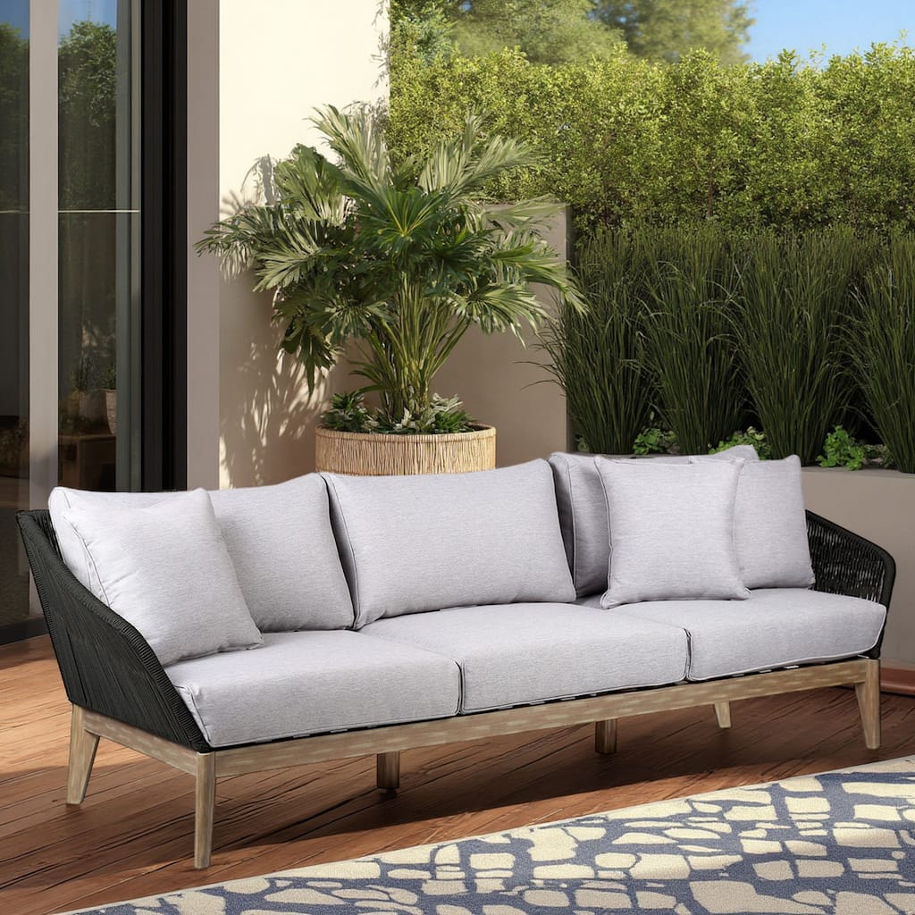 Athos Mid-Century Outdoor Solid Wood and Rope 93" Sofa