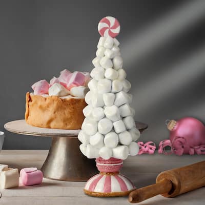 12" Resin Marshmallow Tree On Pedestal