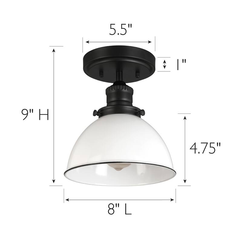 Design House Savannah Farmhouse 1-Light Indoor Semi-Flush Mount Ceiling Light - Matte Black/White