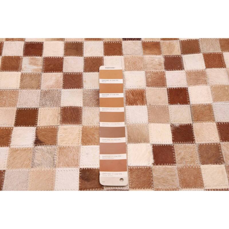 ECARPETGALLERY Handmade Cowhide Patchwork Brown Leather Rug - 5'0 x 8'0