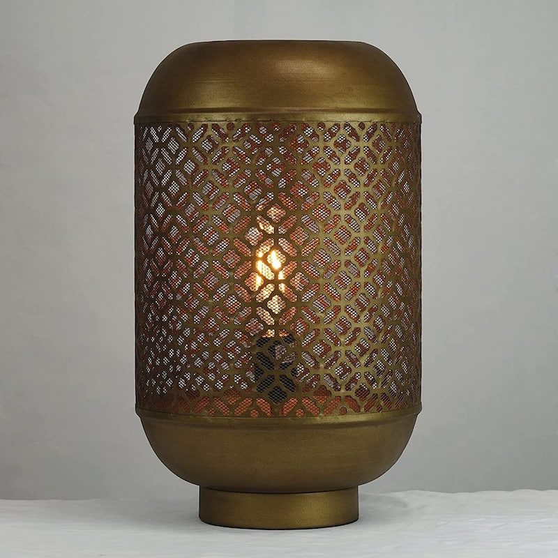 16.5" Brass Lantern Night Light Accent Lamp Table Lamp