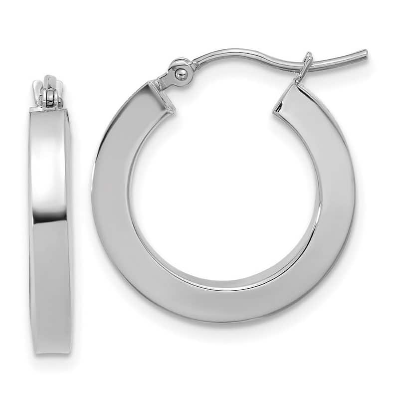 Curata 10k White Gold 3mm Solid Squared Tube Hoop Earrings - 20mm - 35mm