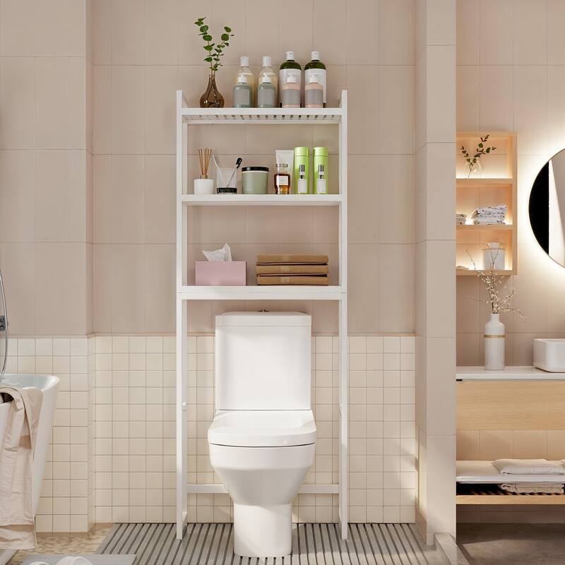Over The Toilet Storage, 3-Tier Bamboo Bathroom Organizer with Adjustable Shelf
