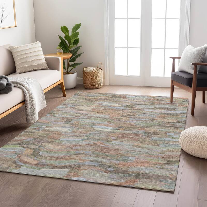 Machine Washable Indoor/ Outdoor Abstract Rock Chantille Rug