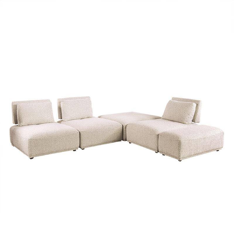 Stavan Modular L Sectional Sofa Set, Beige Boucle, Adjustable Backs