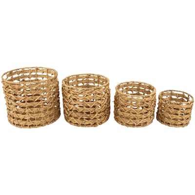 Set of 4 Open Fishtail Weave Water Hyacinth Storage Baskets with Handles 15.5" - 15.5
