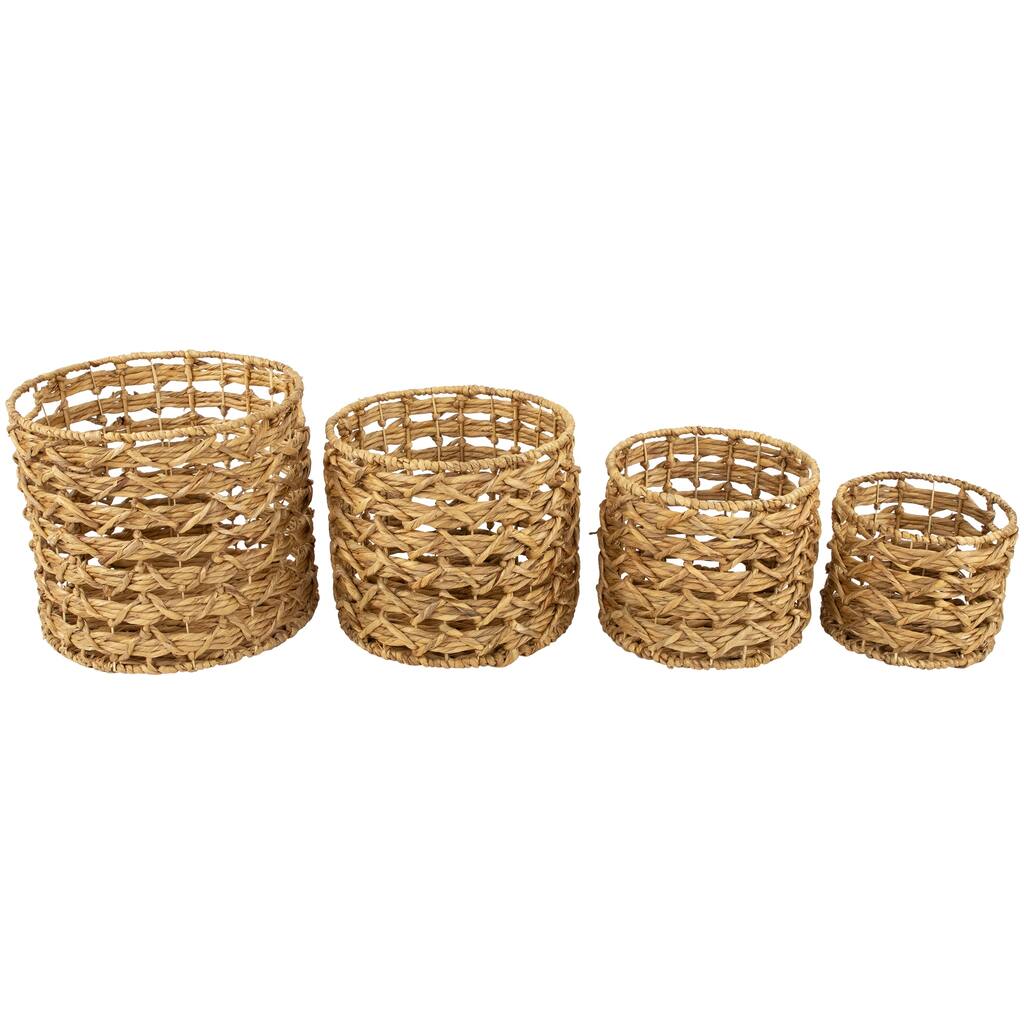 Set of 4 Open Fishtail Weave Water Hyacinth Storage Baskets with Handles 15.5" - 15.5