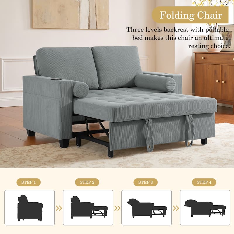 3-in-1 Pull-Out Sleeper Sofa Bed Convertible Adjustable Multi-Functional Loveseat with USB Port