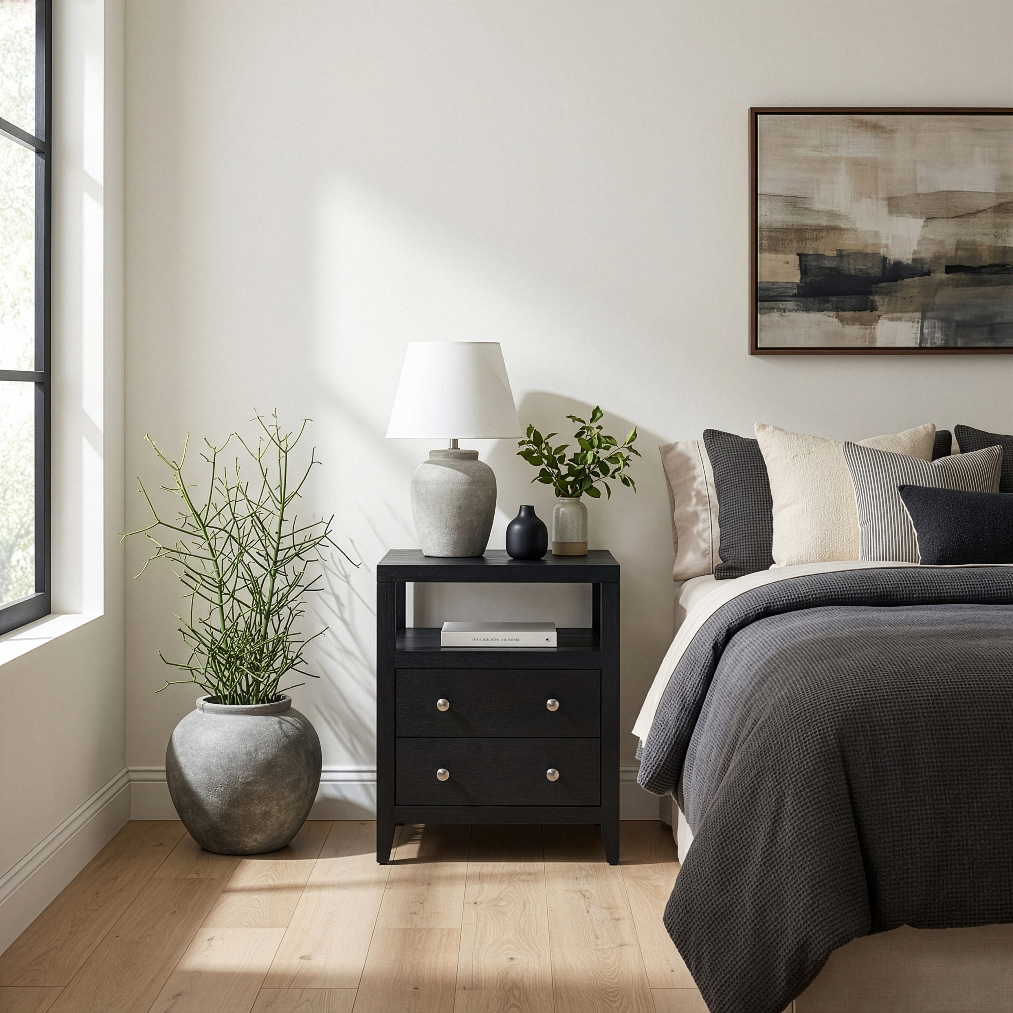 Dana 21 in. W Rectangular Wood 2 Drawer Narrow Nightstand with Top Open Shelf