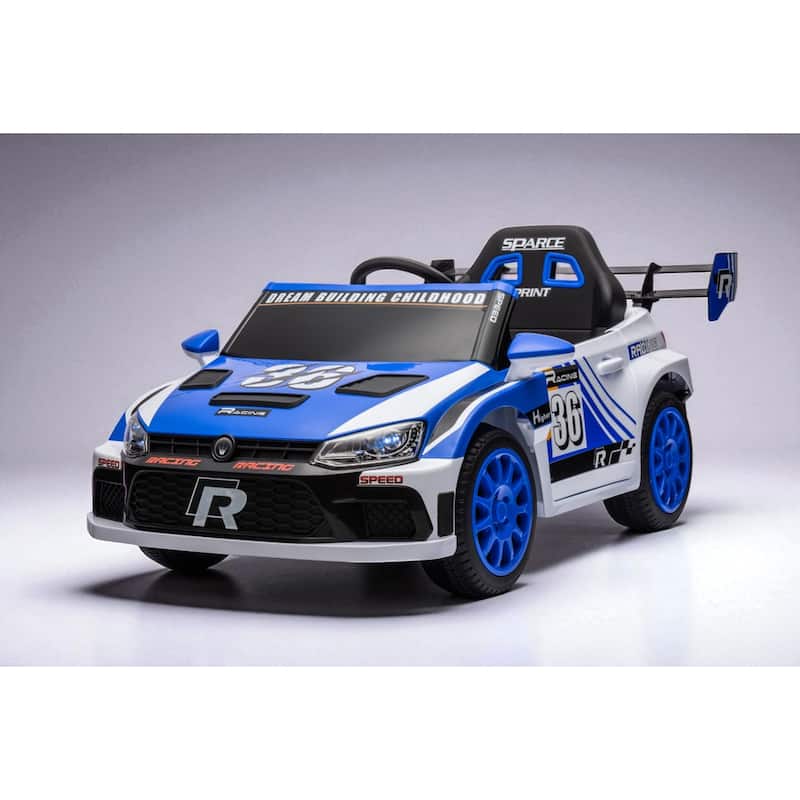 12V Electric Kids Ride-On Car with Remote Control, Music, Lights, Seat Belt, Opening Doors, 4-Wheel Suspension - Blue