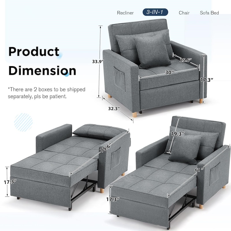 AECOJOY Adjustable Sleeper Chair Bed 3-in-1 Convertible Futon Sofa