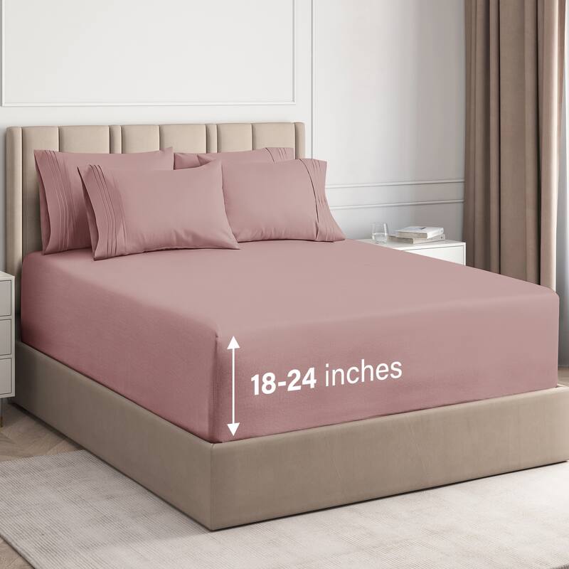 CGK Linens 6 Piece Extra Deep Pocket Microfiber Hotel Luxury Bed Sheets Set - Queen - Mauve