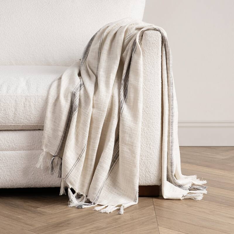 Villa by Classic Home Ria Ivory/Gray Throw Blanket 50x70