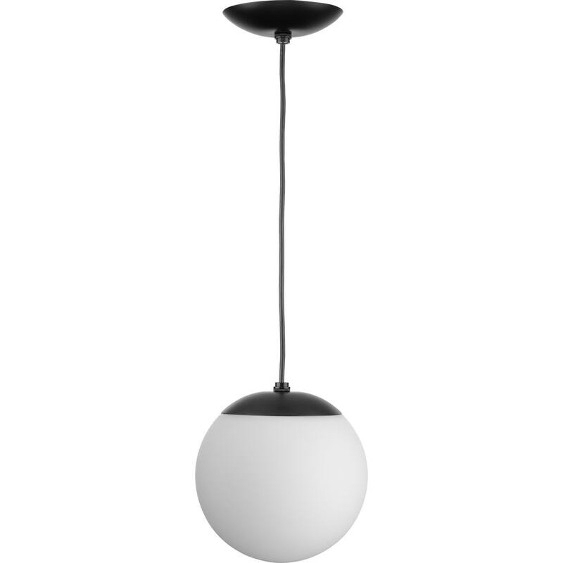 Atwell Collection Matte Black and Opal Glass Globe Small Hanging Pendant Light - 8 in x 8 in x 8.5 in