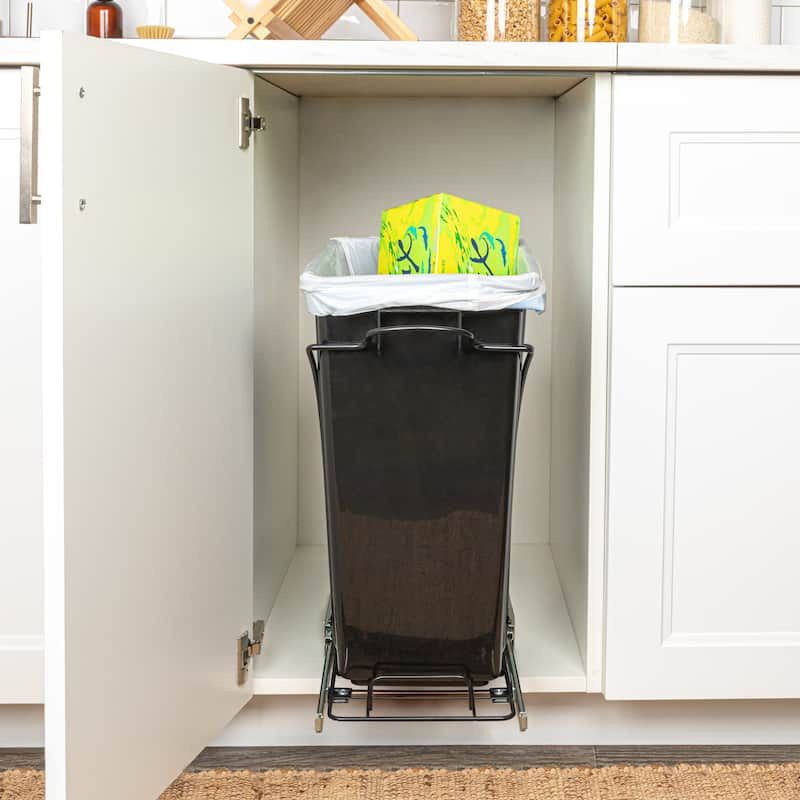 Household Essentials Chrome-Plated Steel Pull-Out/Slide-Out Single Trash Can - 17.7"L x 10.6"W x 19.9"H - Black
