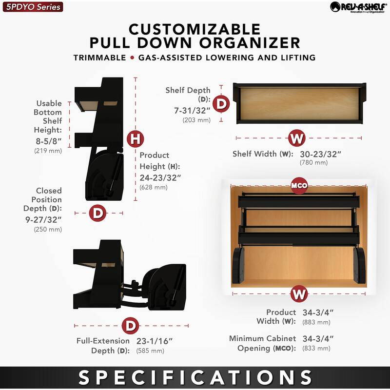 Rev-A-Shelf 5PDYO-36 Modern 34-3/4" Wide Pull or Swing Out Shelf with