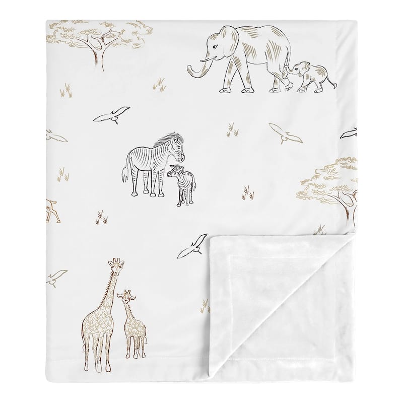 Jungle Safari Animals Baby Receiving Security Swaddle Blanket Taupe Black and White Gender Neutral Elephant Wildlife Adventure