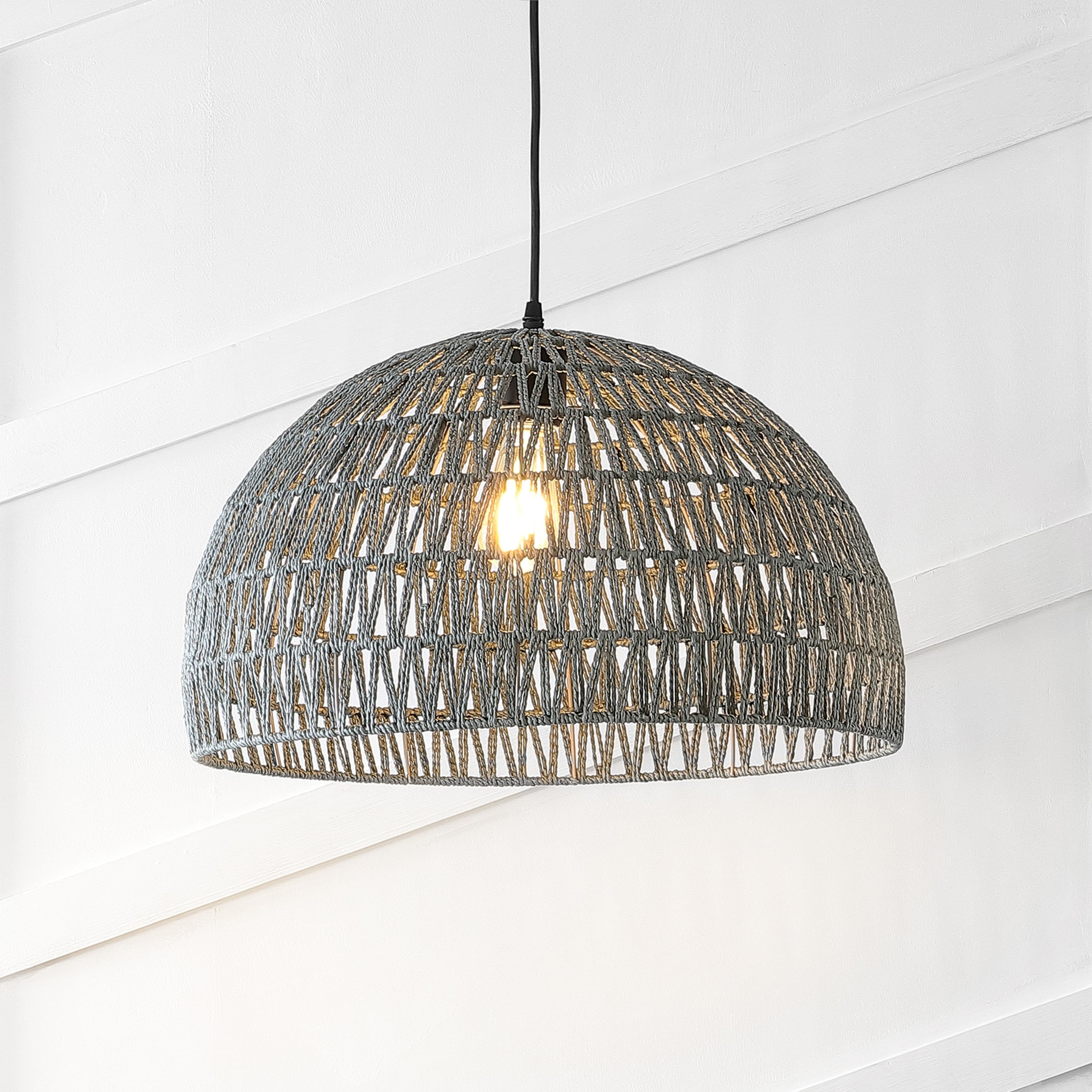 Bohemian Modern Rattan and Iron LED Pendant Light by Jigu-image